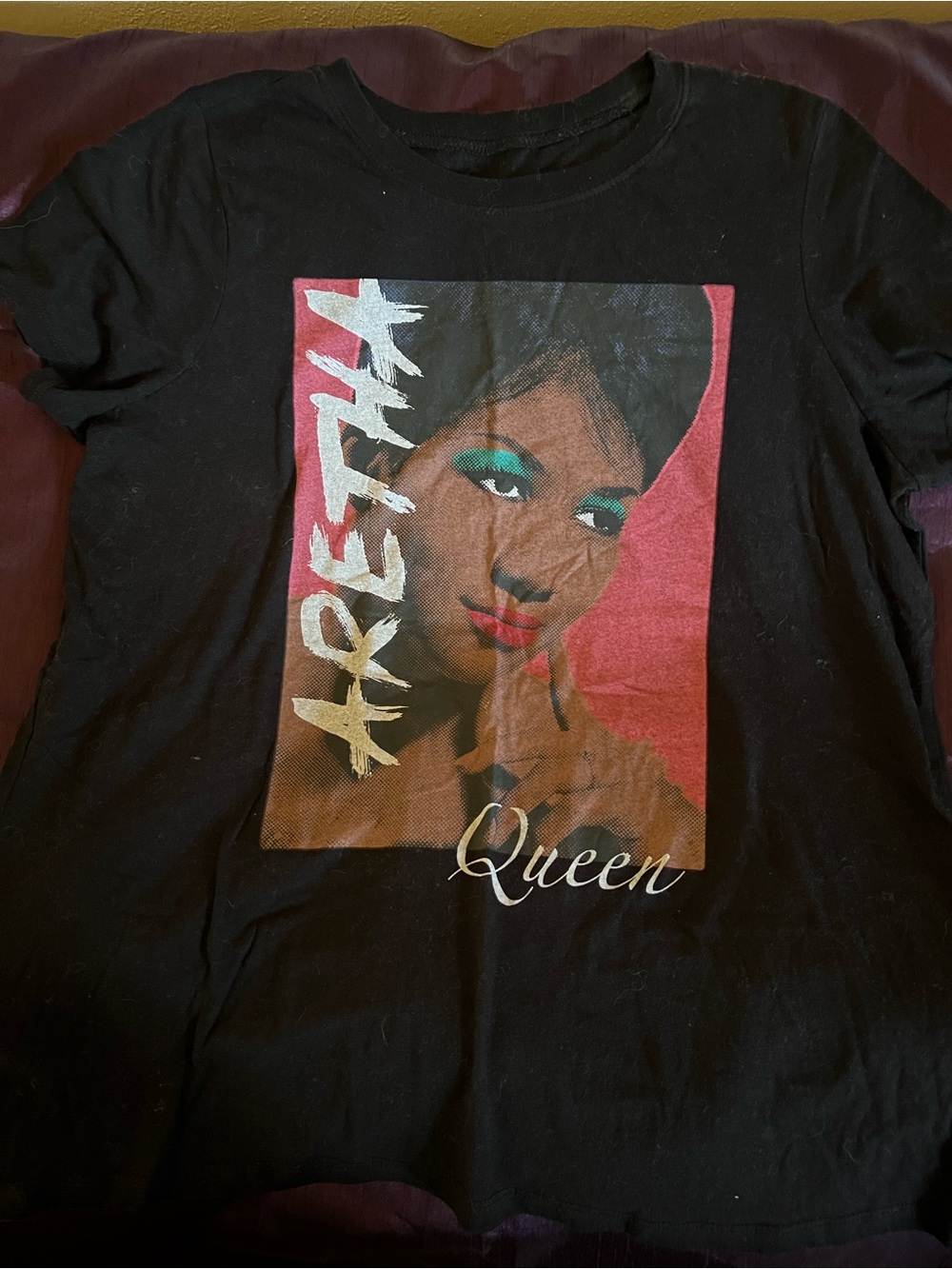 Black 'Queen' Graphic Tee with Colorful Portrait